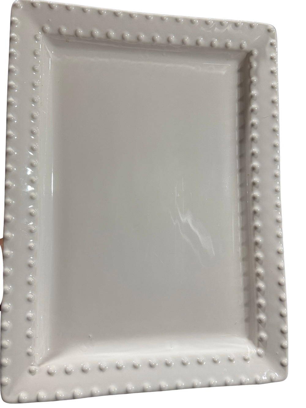 Vintage Ceriart White Beaded Ceramic Catchall Tray Made in Portugal
